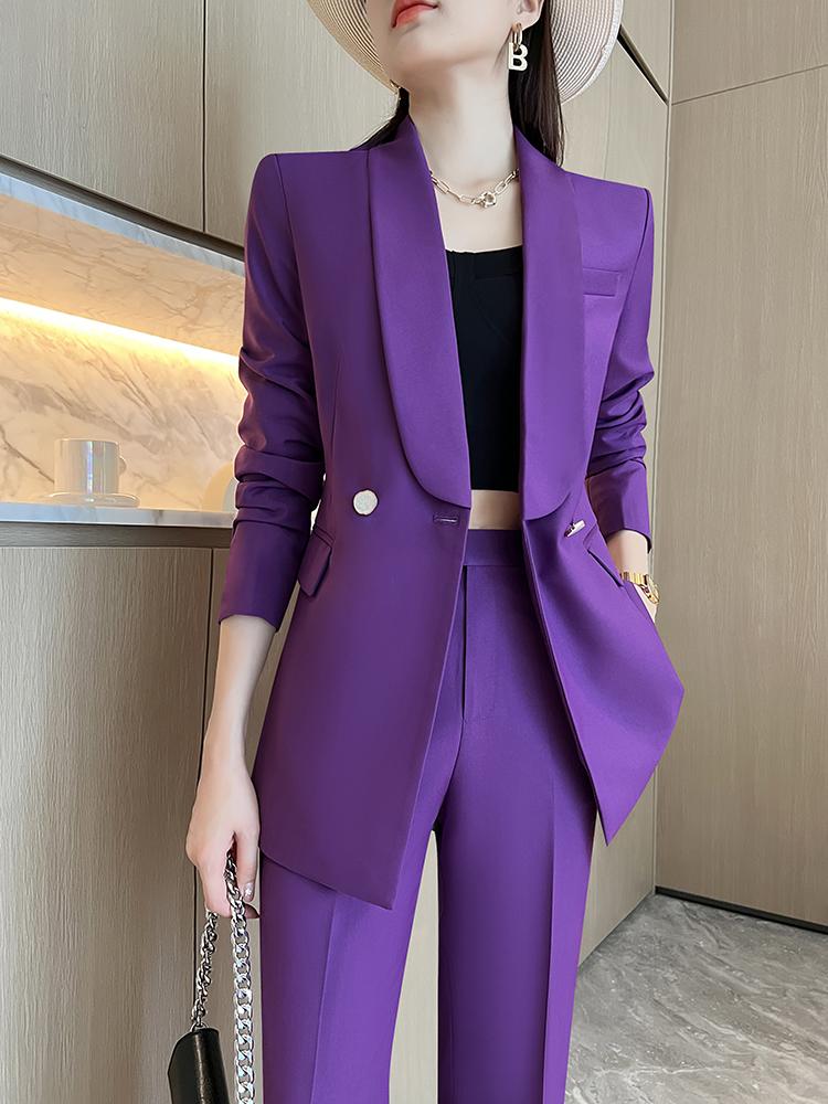 중년여성정장 세트 투피스 치마 수트 셋업 면접정장 퍼플 단품 펜슬 바지 XL 120-130 - 상세 이미지 2