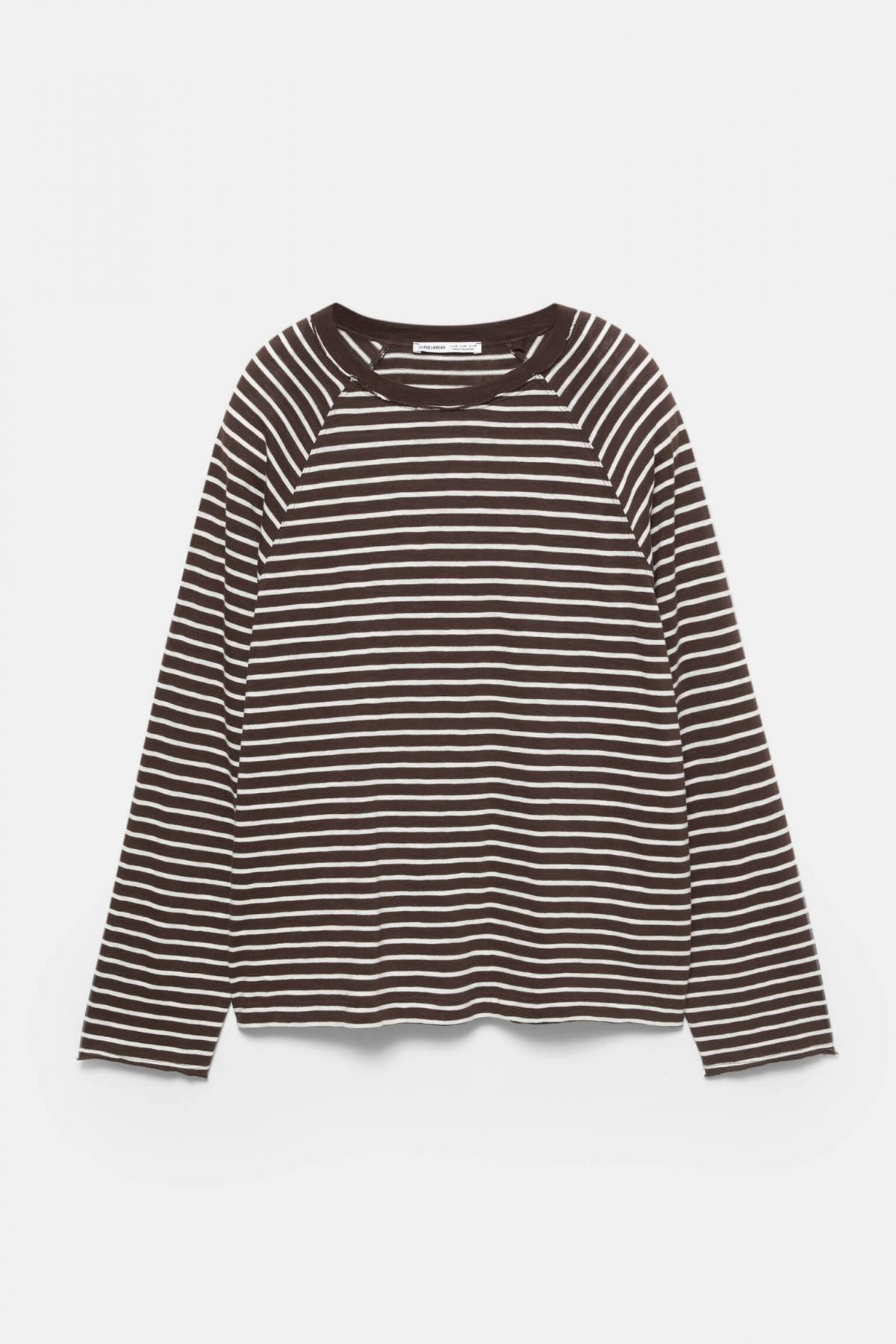 풀앤베어 스트라이프 베이직 래글런 코튼 라운드넥 긴팔 티셔츠 7152/306 STRIPED - 상품 이미지