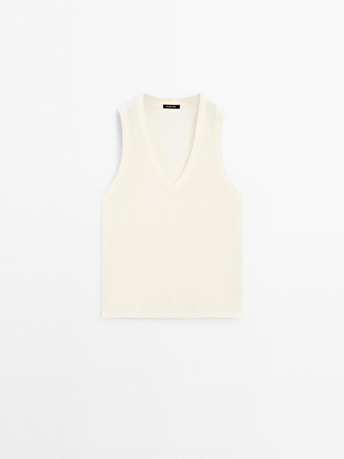 마시모두띠 머서라이즈 코튼 브이넥 민소매 티셔츠 6202/200 PALE YELLOW - 상품 이미지