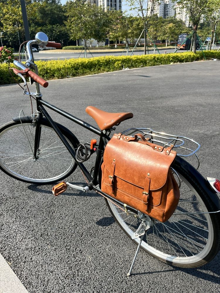 자전거 가죽안장백 빈티지 사이드 파우치 레트로 브라운 오일드 왁스 가죽 5L - 상품 이미지