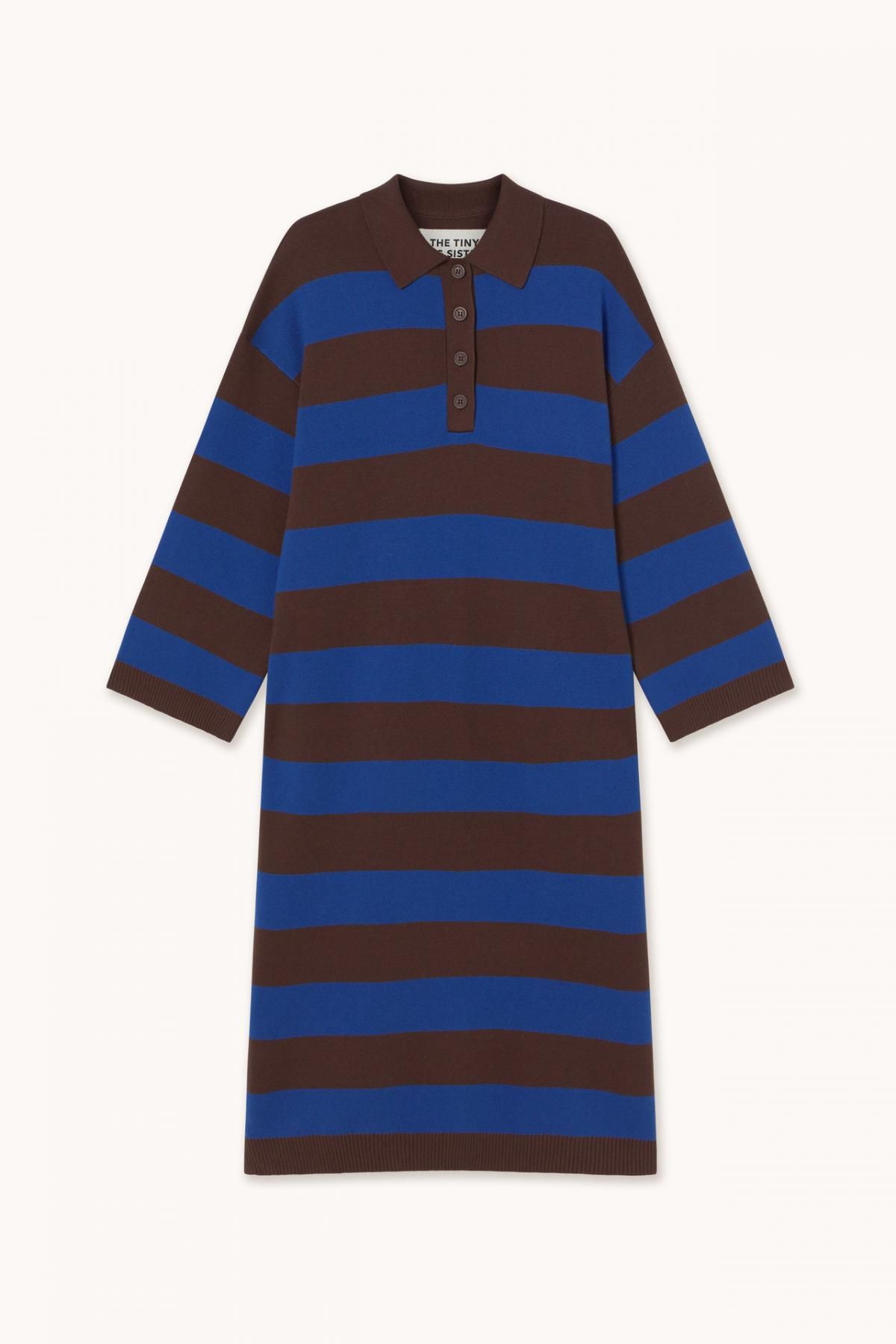 타이니코튼 다크브라운 블루 스트라이프 폴로 미디 원피스 AW25-728S38 ONE COLOR - 상품 이미지