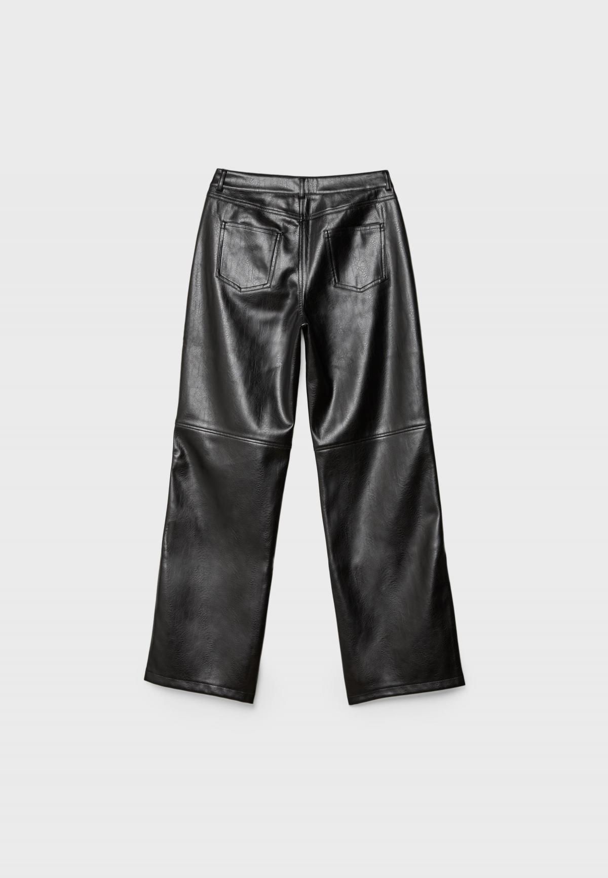 스트라디바리우스 테크니컬 레더 텍스처 스트레이트 와이드 팬츠 4565/870 BLACK - 상세 이미지 3