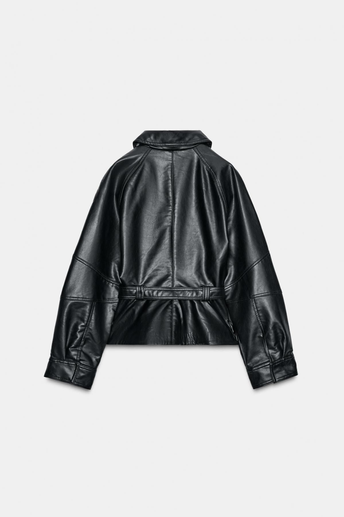 자라 페이크 레더 테크니컬 페플럼 재킷 4749/723 BLACK 이미지 8