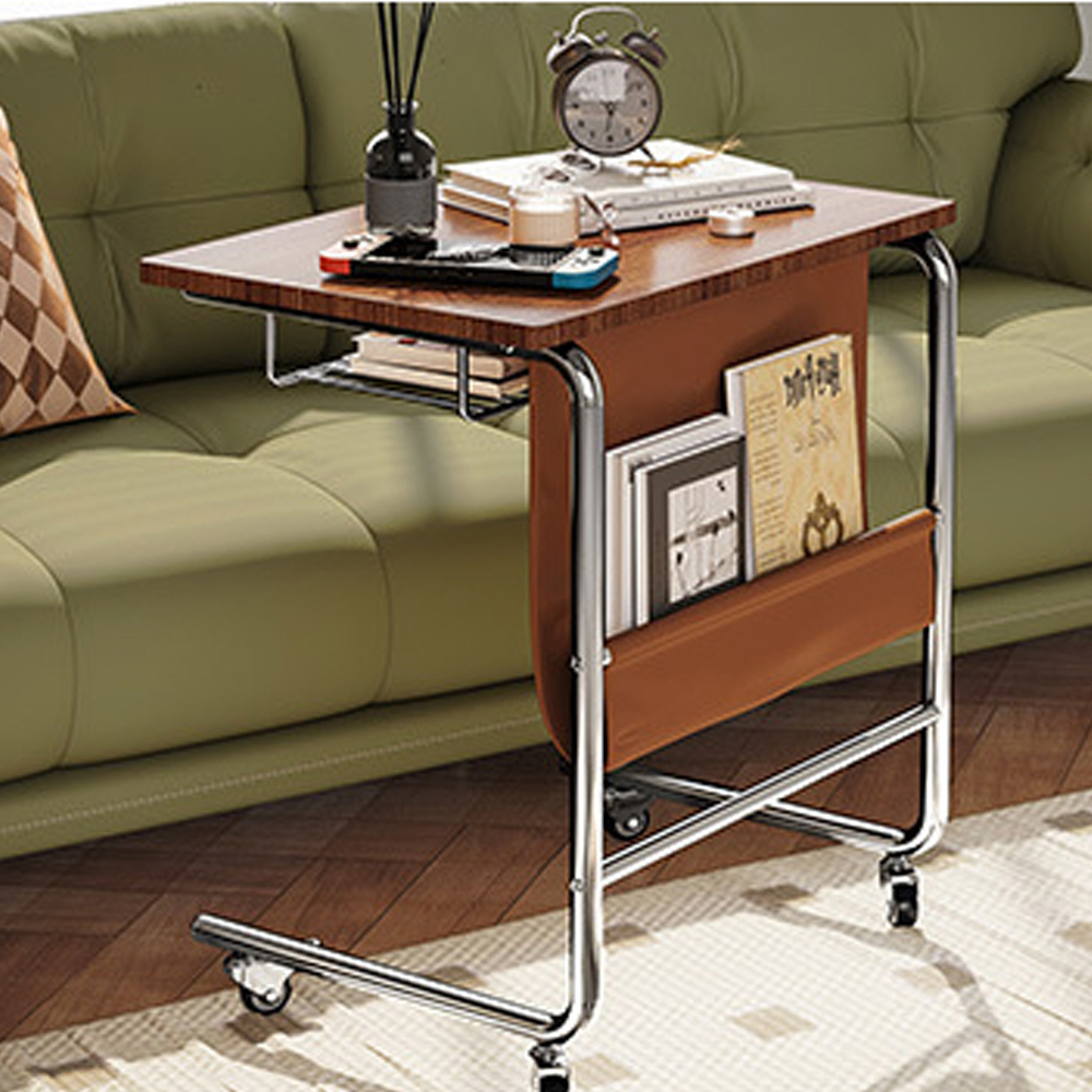 소파옆 티테이블 소파사이드테이블 이동식 거실 철제 수납형 브라운