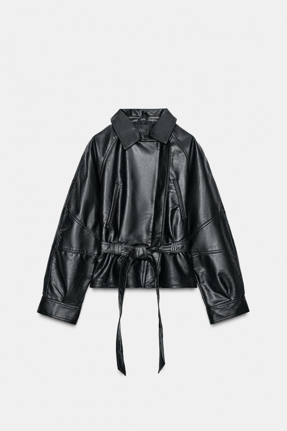 자라 페이크 레더 테크니컬 페플럼 재킷 4749/723 BLACK - 상품 이미지