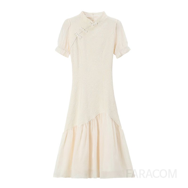 여름 여성 중국풍 치파오 스타일 드레스 빈티지 개량 원피스 파티 촬영용 의상 슬림핏 디자인 결혼식 피로연 브라이덜샤워에 적합한 우아한 스타일 - 상세 이미지 5