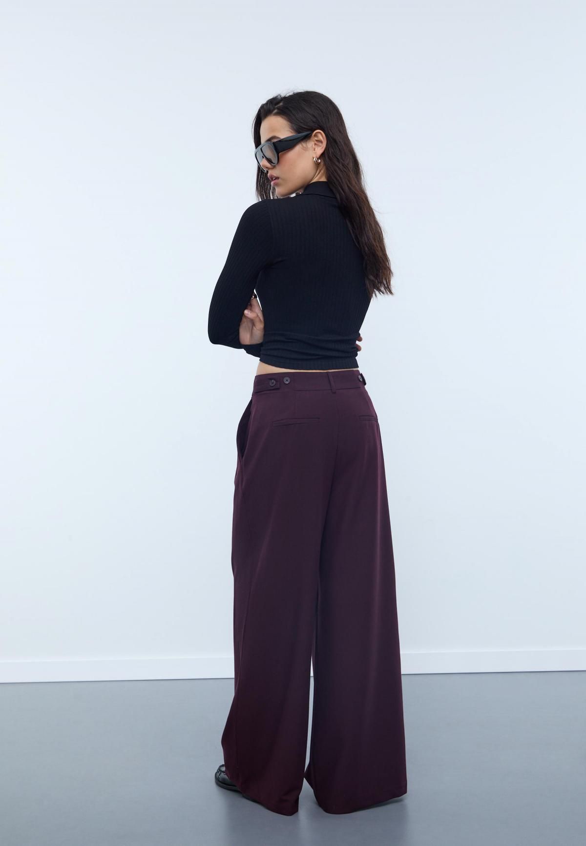 스트라디바리우스 버건디 슈퍼 와이드핏 테크니컬 슬랙스 팬츠 4536/428 BURGUNDY - 상세 이미지 5