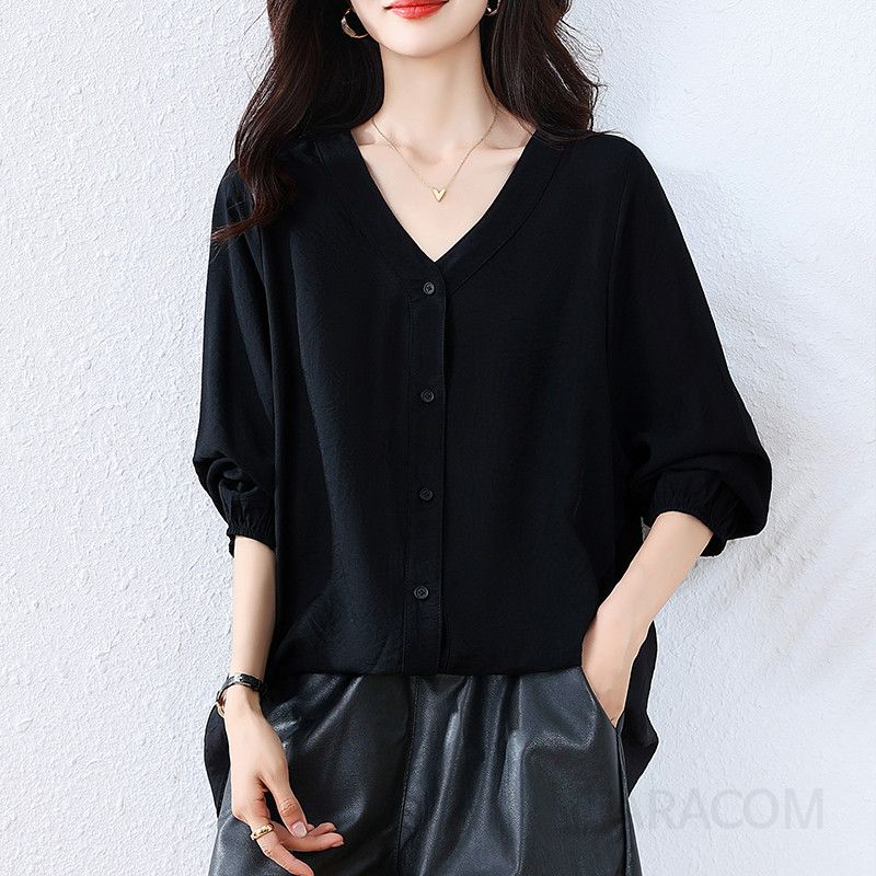 브이넥 긴팔 여성 루즈핏 가디건 가을 데일리 솔리드 컬러 캐주얼 셔츠 스타일 가벼운 착용감 중년 엄마옷 코디 편안한 외출용 - 상세 이미지 2