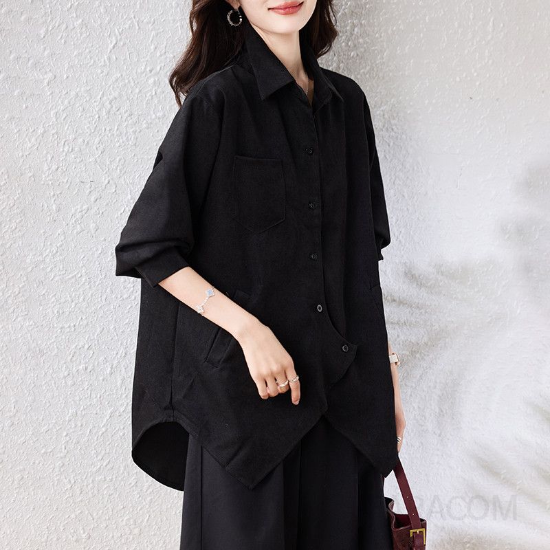 여성 가을 코튼 긴팔 셔츠 빅사이즈 캐주얼한 스타일 데일리 재킷형 셔츠 느슨한 핏으로 편안한 착용감 제공 - 상세 이미지 2