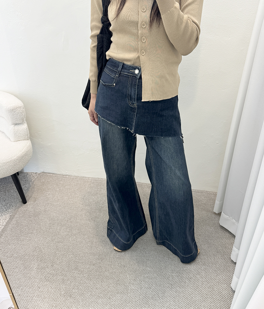 Denim mini skirt over jeans double denim outfit