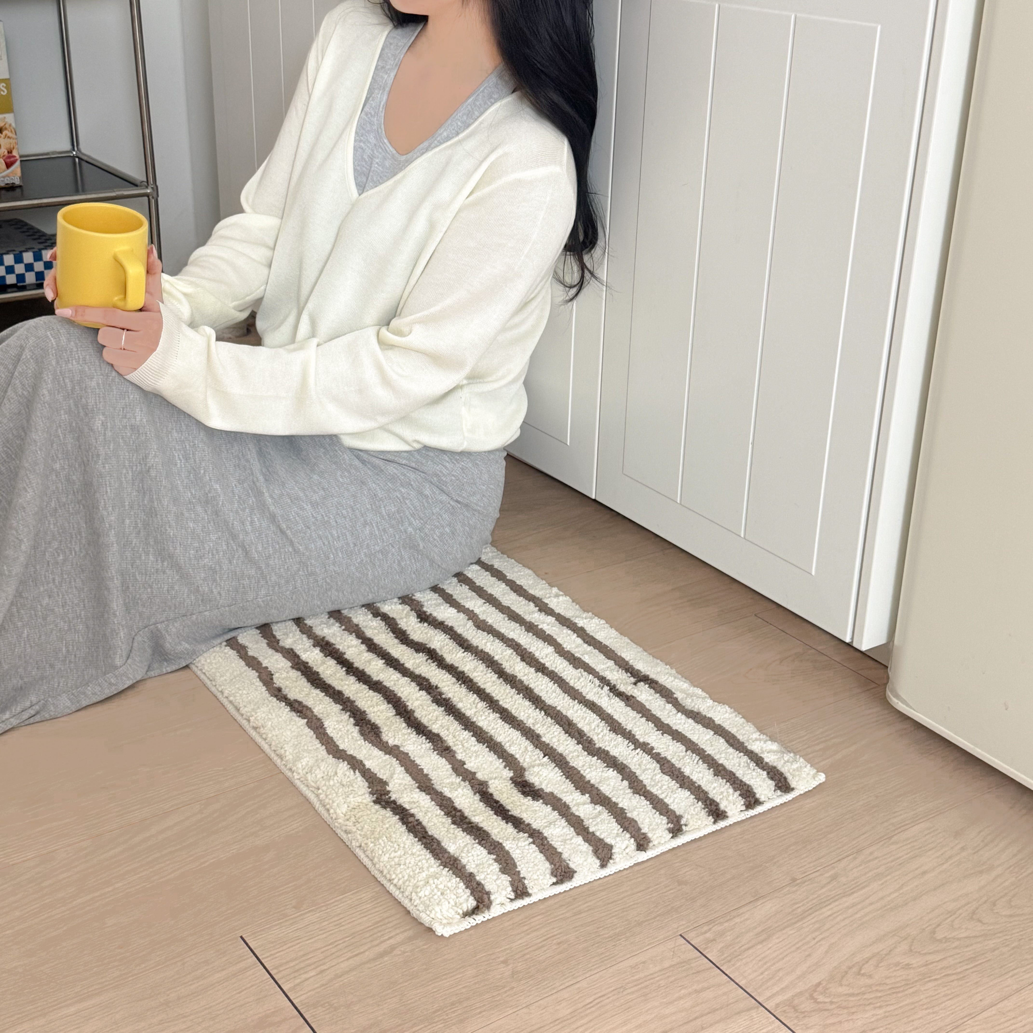 디아르 스트라이프 시밀레 극세사 욕실 주방 화장실 현관 발매트 브라운, 40x120cm - 상품 이미지