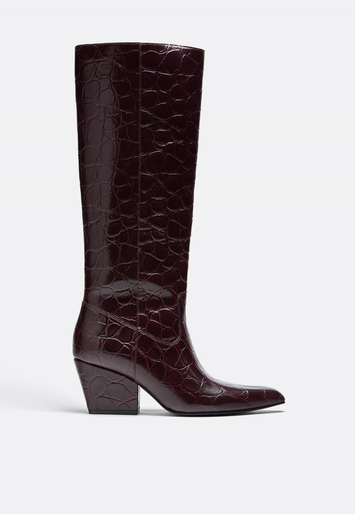 스트라디바리우스 크로커 패턴 버건디 하이힐 롱부츠 9891/678 BURGUNDY - 상품 이미지