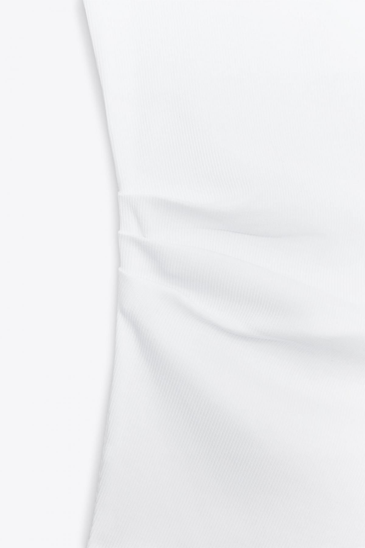 자라 리브드 드레이프 사이드 라운드넥 니트 탑 3641/721 WHITE - 상세 이미지 5