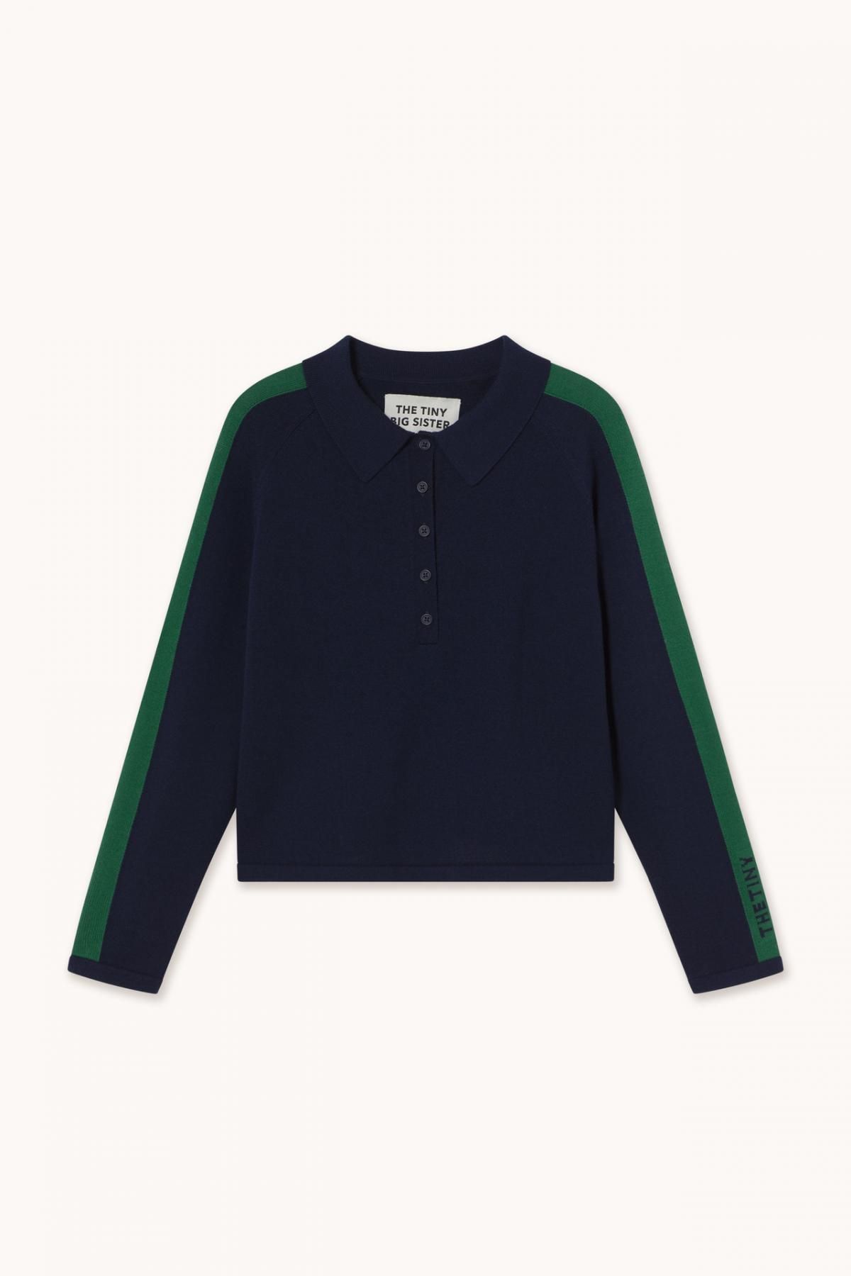 타이니코튼 테크니컬 배색라인 네이비 긴팔 폴로 티셔츠 AW25-678107 NAVY - 상품 이미지