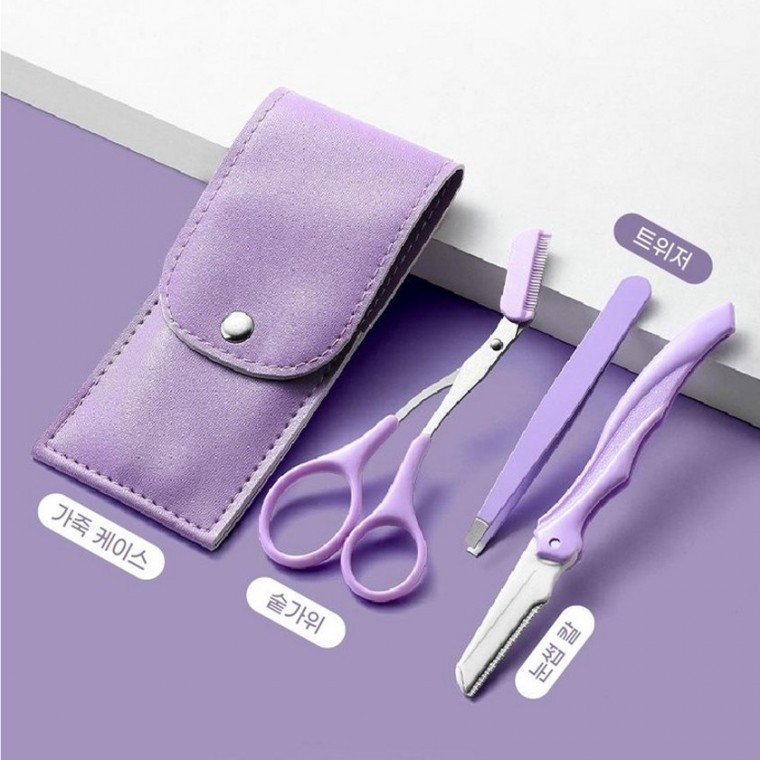 깔끔눈썹 정리 3종세트(숱가위+눈썹칼+트위저+가죽케이스) - 메인 이미지