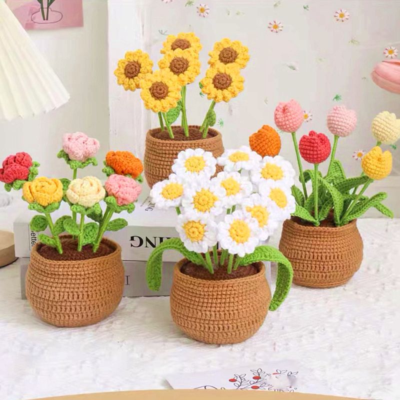DIY 화분 손뜨개 키트 장미 실내 장식 인테리어 소품 - 상세 이미지 4