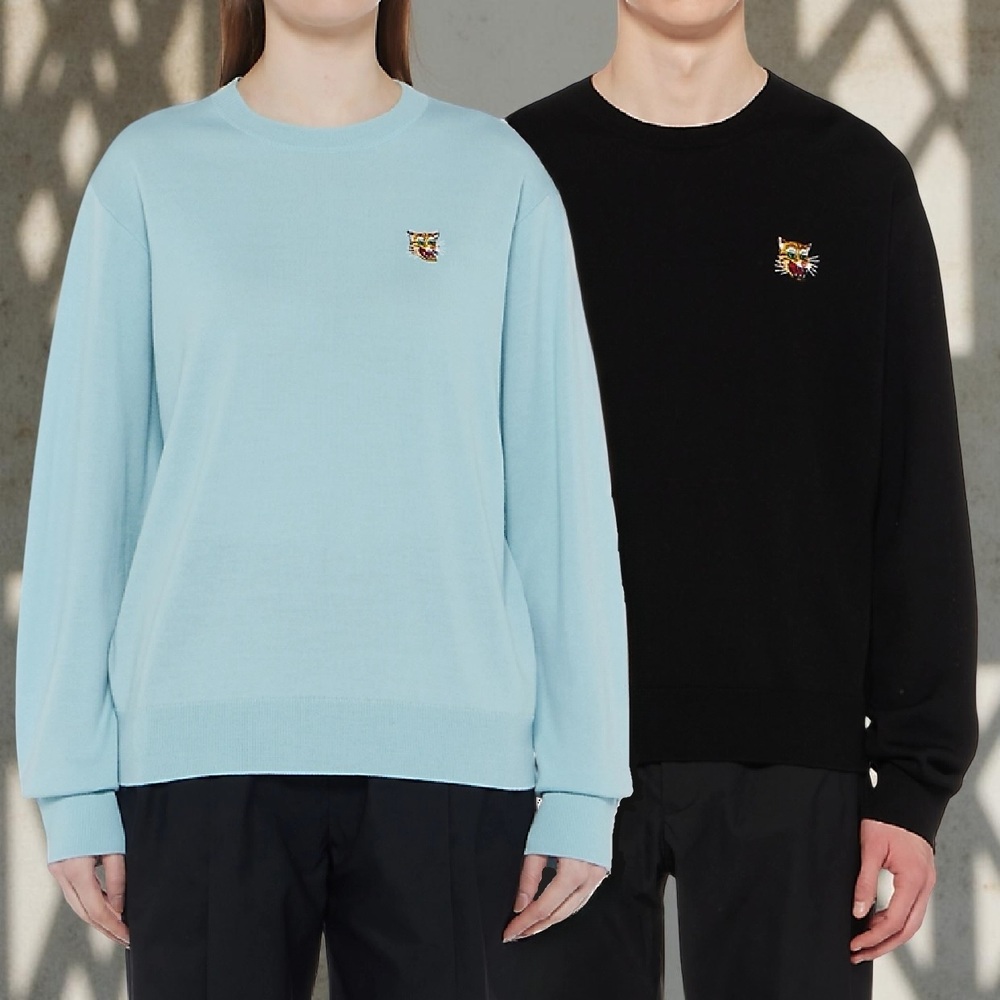 오니츠카타이거 호랑이 자수 니트 탑 여성 맨투맨 2183B468 BLACK L