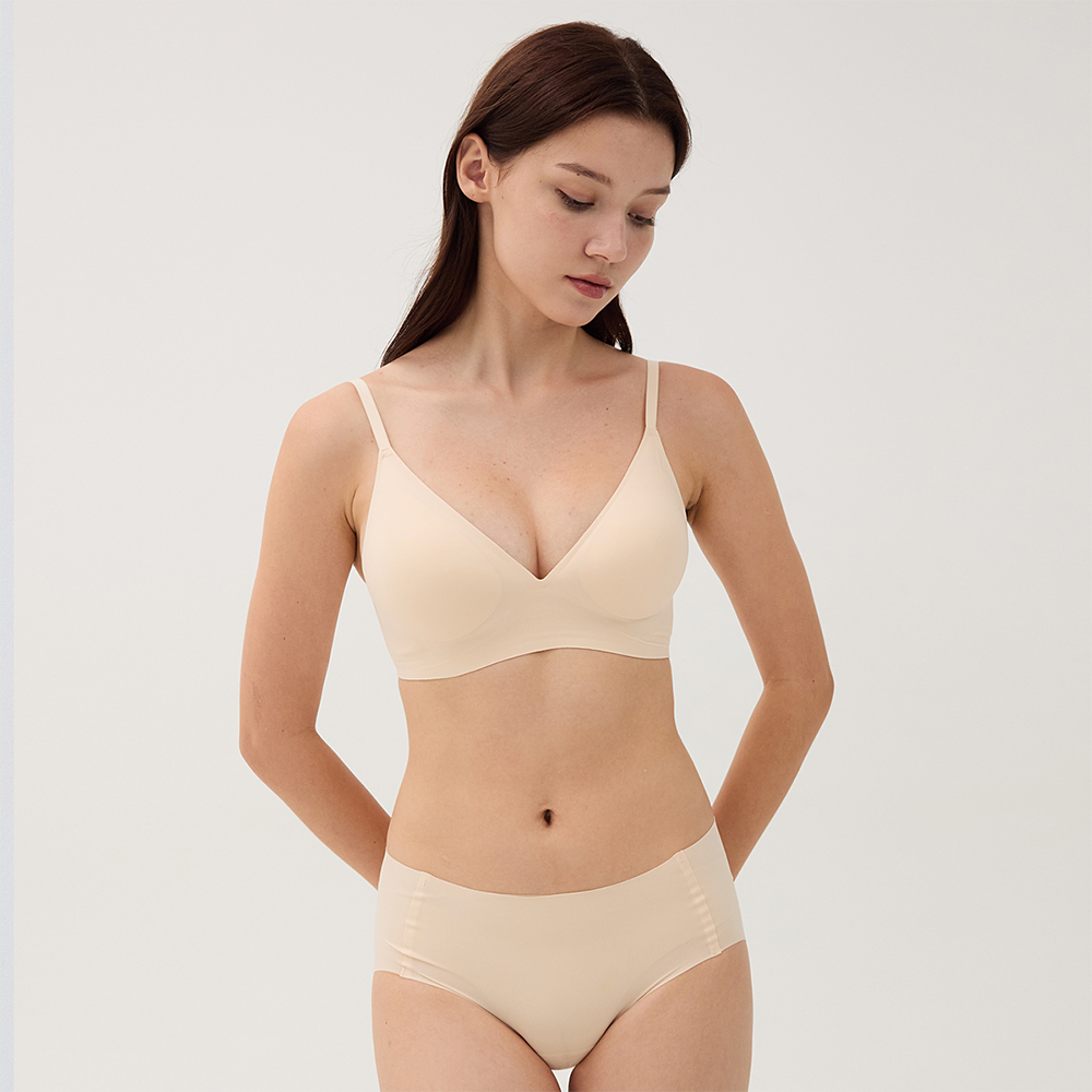 힙핑크 노와이어브라 심리스속옷 기본캡 후크형 여자브래지어 카라멜 이지핏 - 상세 이미지 3