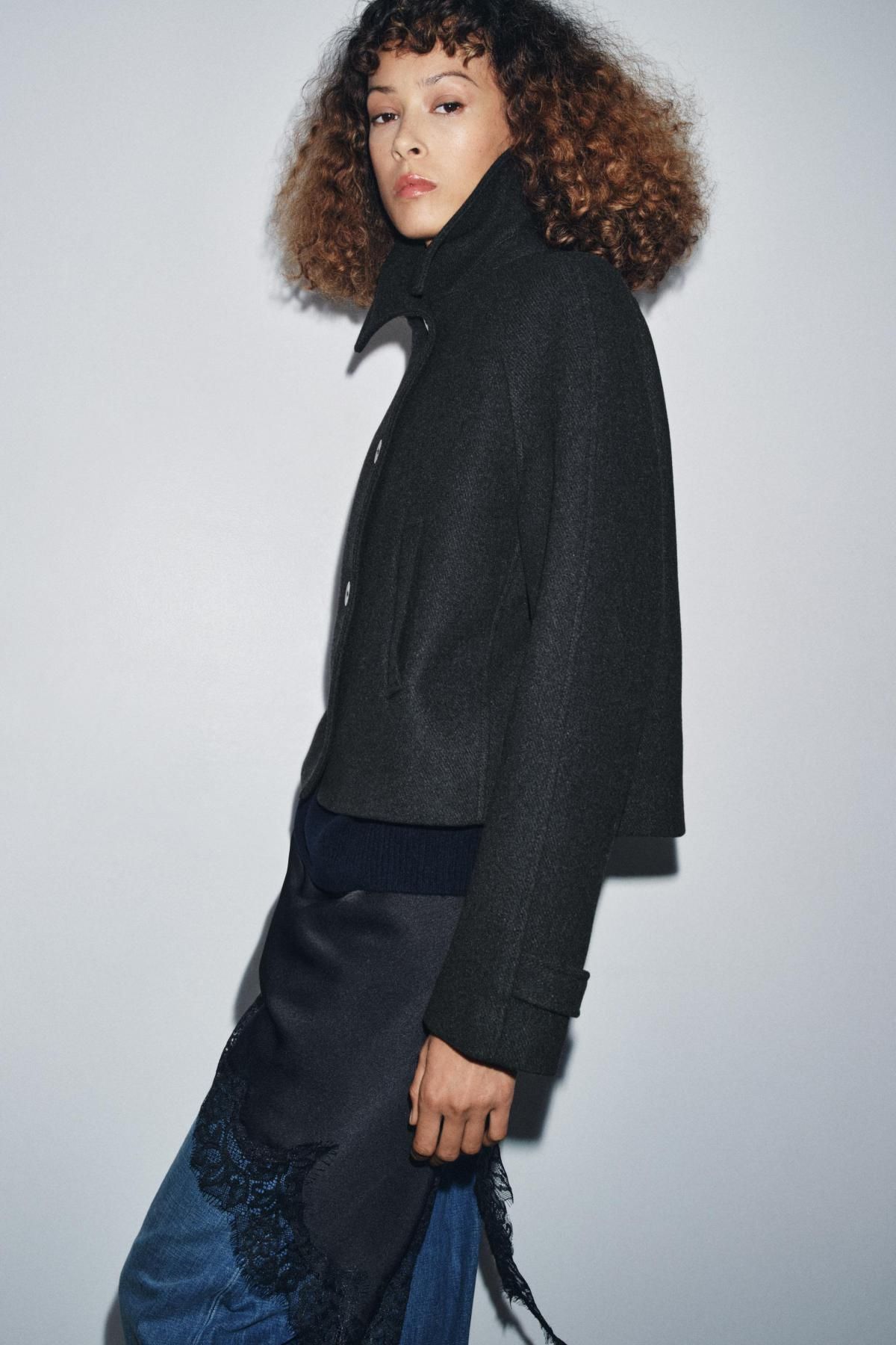 자라 프리미엄 울 블렌드 숏 트렌치코트 3811/253 DARK GREY - 상세 이미지 5