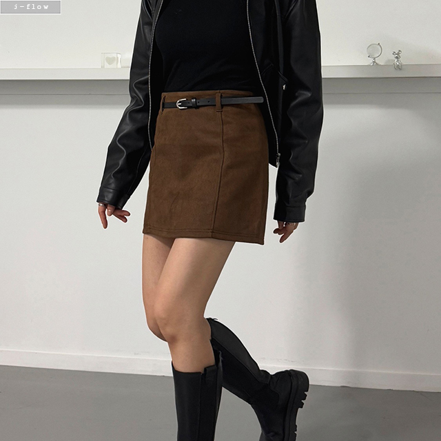 테로 스웨이드 벨트세트 A라인 미니스커트 2col S,M 가을 봄 속바지 모던 제이플로우 - 상세 이미지 3