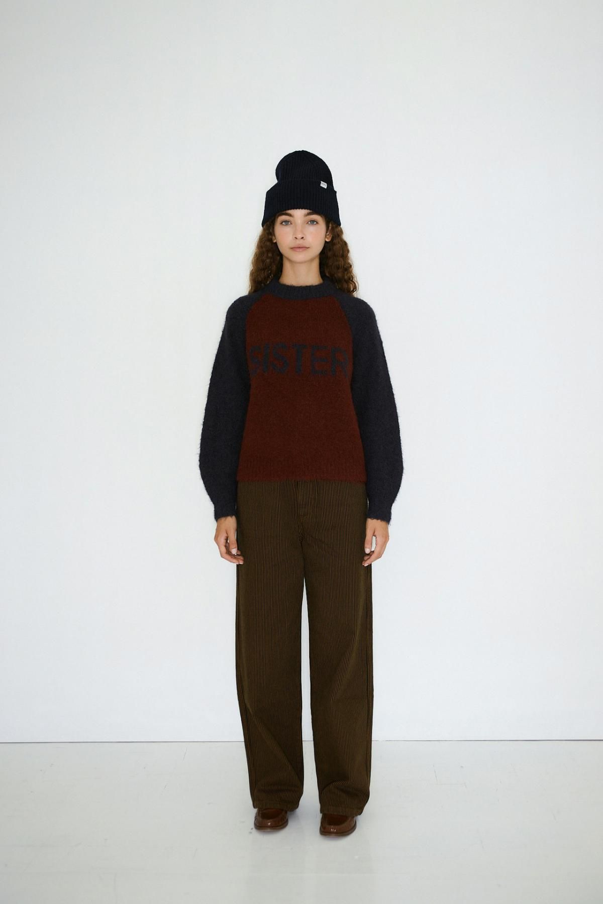 타이니코튼 컬러블록 버건디 네이비 라운드넥 니트 스웨터 AW25-671S21 ONE COLOR - 상세 이미지 3