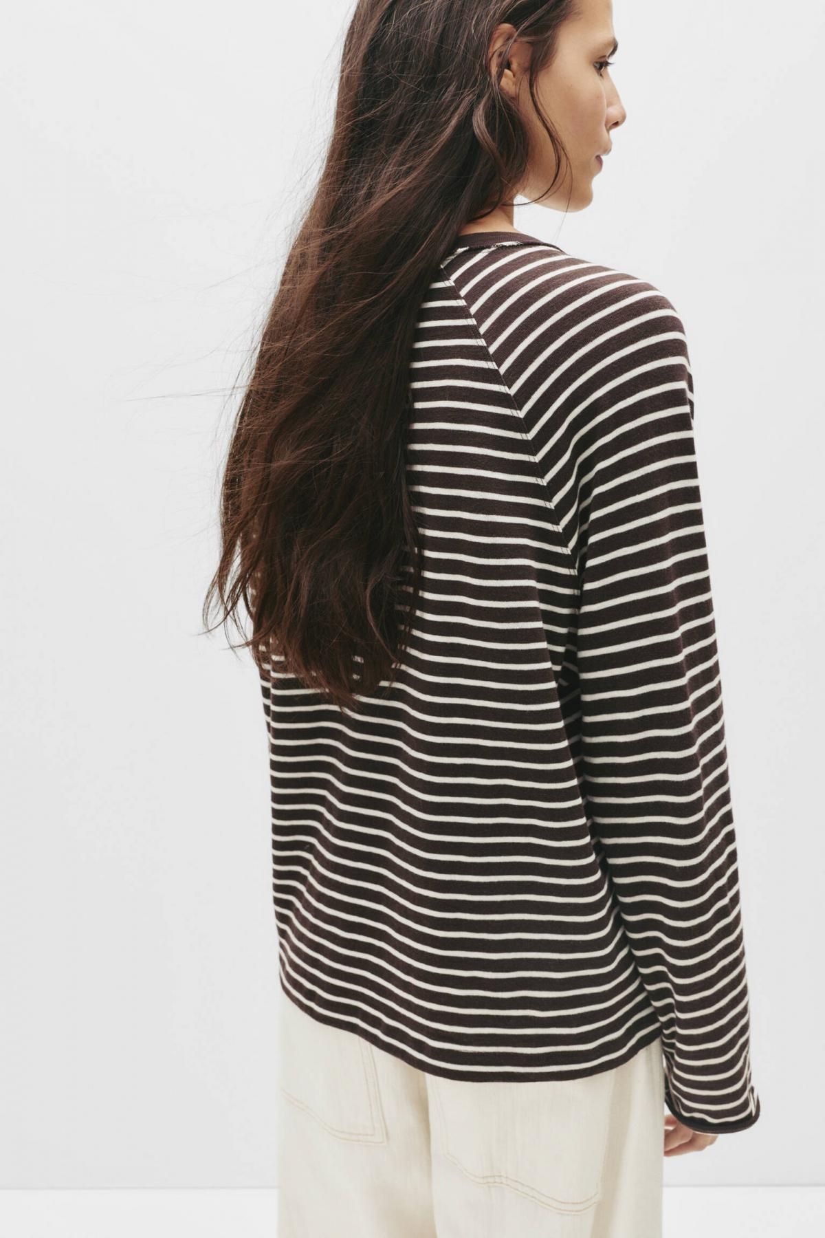 풀앤베어 스트라이프 베이직 래글런 코튼 라운드넥 긴팔 티셔츠 7152/306 STRIPED - 상세 이미지 4