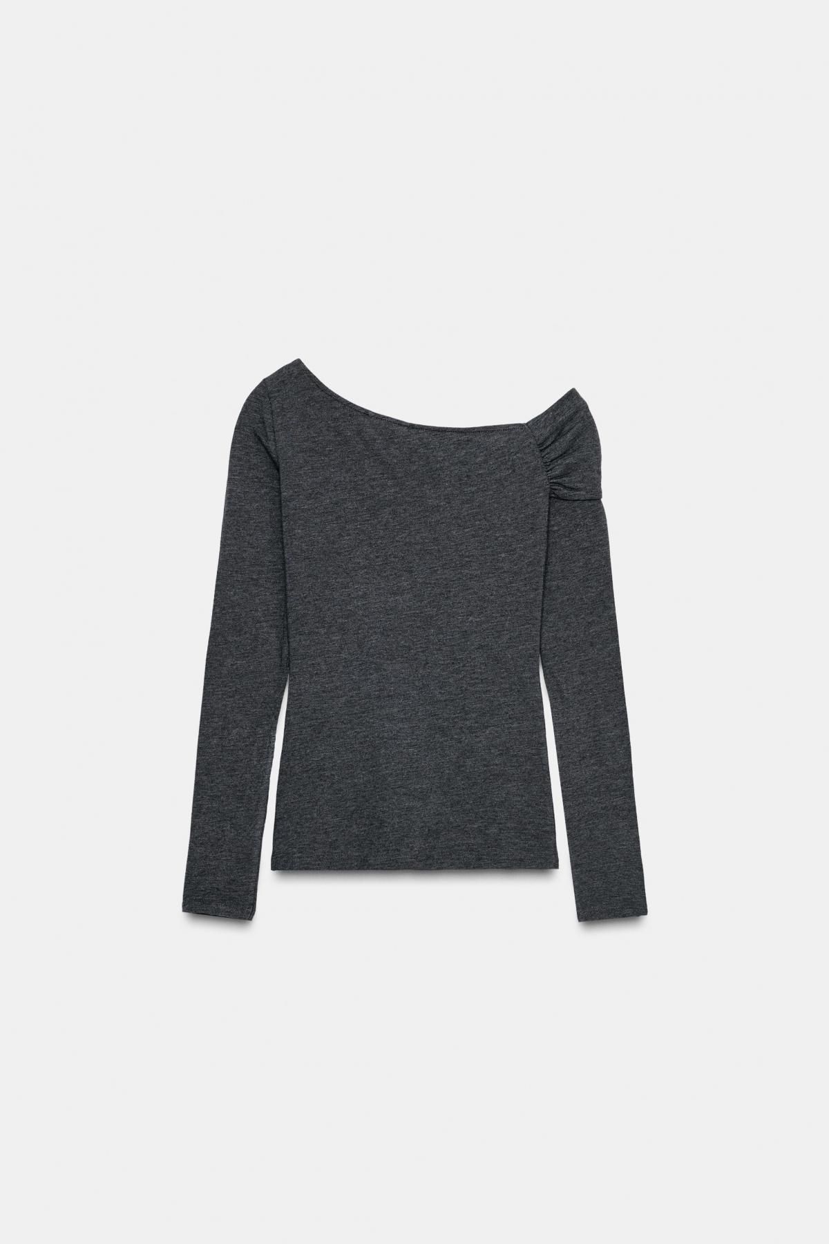 자라 비대칭 네크라인 슬림핏 긴팔 티셔츠 3431/631 GREY MARL 이미지 8