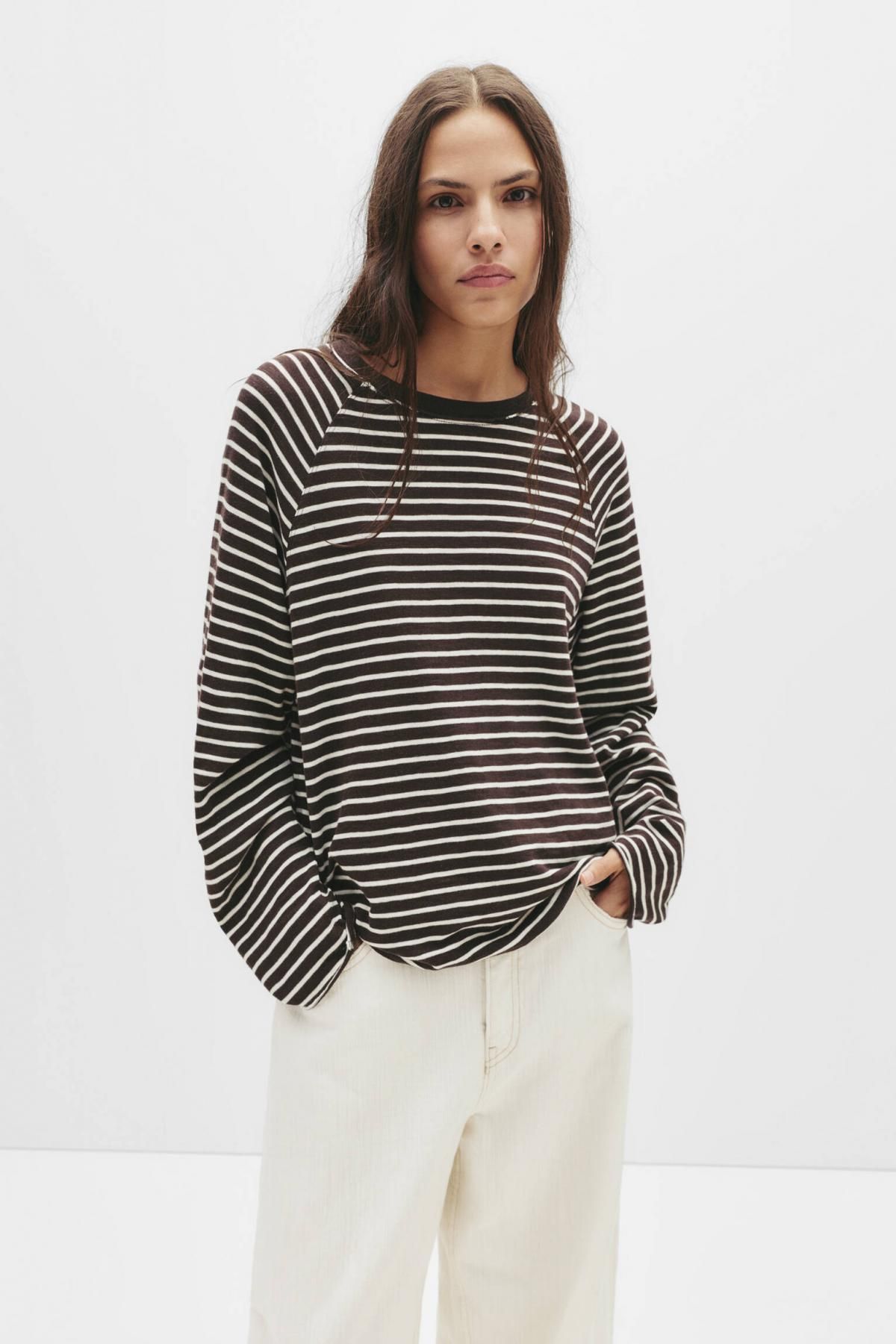 풀앤베어 스트라이프 베이직 래글런 코튼 라운드넥 긴팔 티셔츠 7152/306 STRIPED - 상세 이미지 3