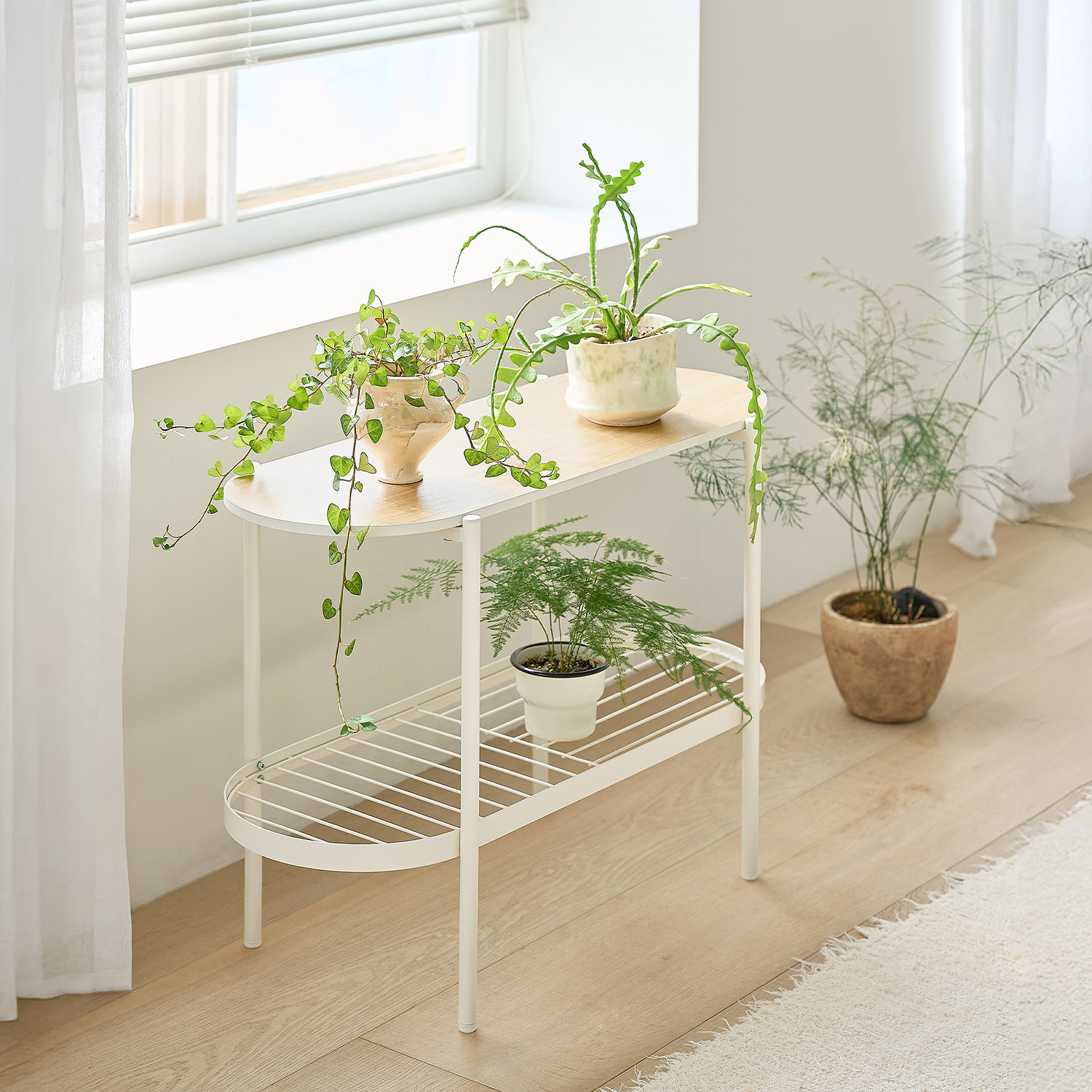 코벤트 타원형 화분 철제 선반 정리대 플랜트 800x340x570, 2단, 그린 이미지 8
