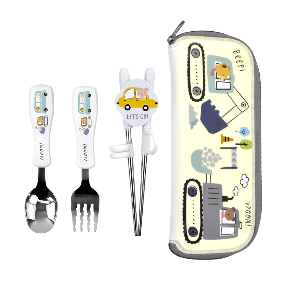 키친유 키즈부릉 자동차 스텐 아기 스푼포크 젓가락 케이스 세트 유아 숟가락 어린이집 준비물
