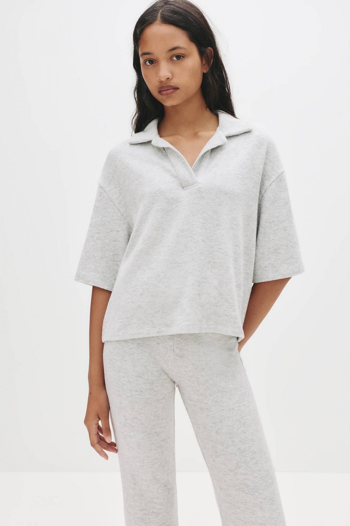 풀앤베어 그레이 오버사이즈 소프트 반팔 폴로 셔츠 7153/326 GREY - 상세 이미지 4