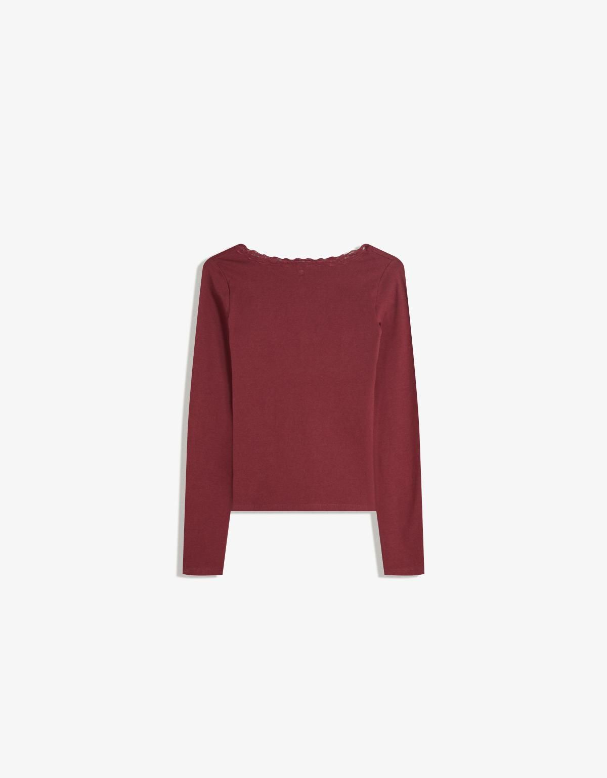 버쉬카 레이스 브이넥 긴팔 티셔츠 7803/443 BURGUNDY - 상세 이미지 5