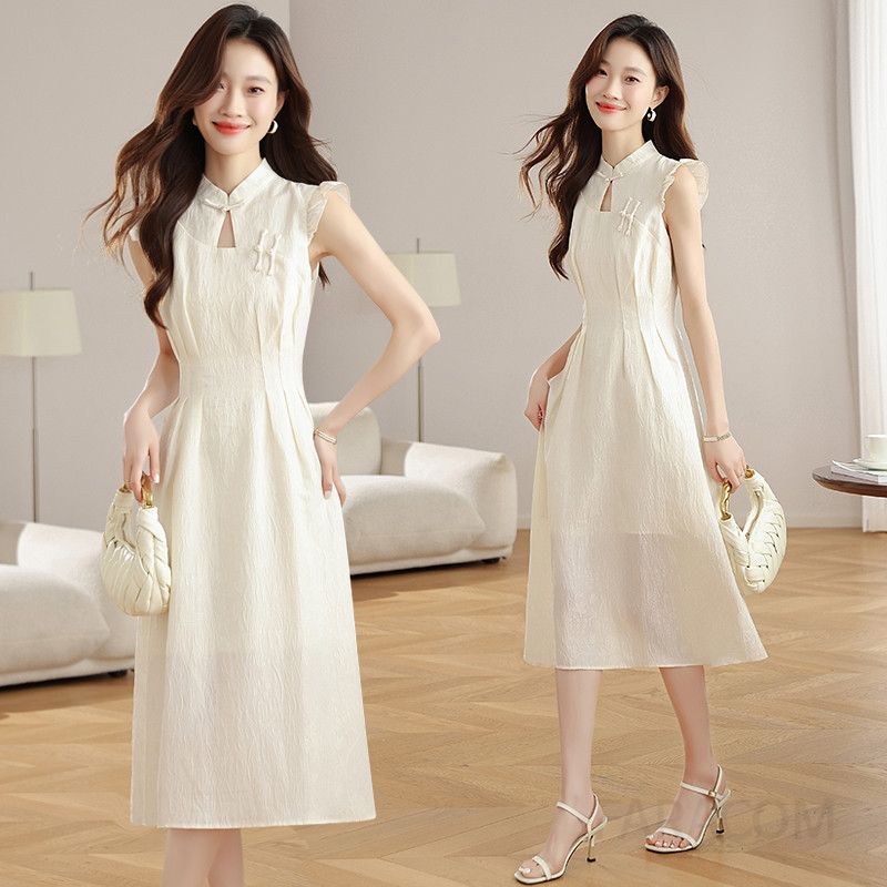 여름 트렌드 여성 여름흰색원피스 시원한 민소매 스타일 A라인 드레스 바캉스룩 편안한 착용감의 비치웨어로 완벽한 - 상품 이미지