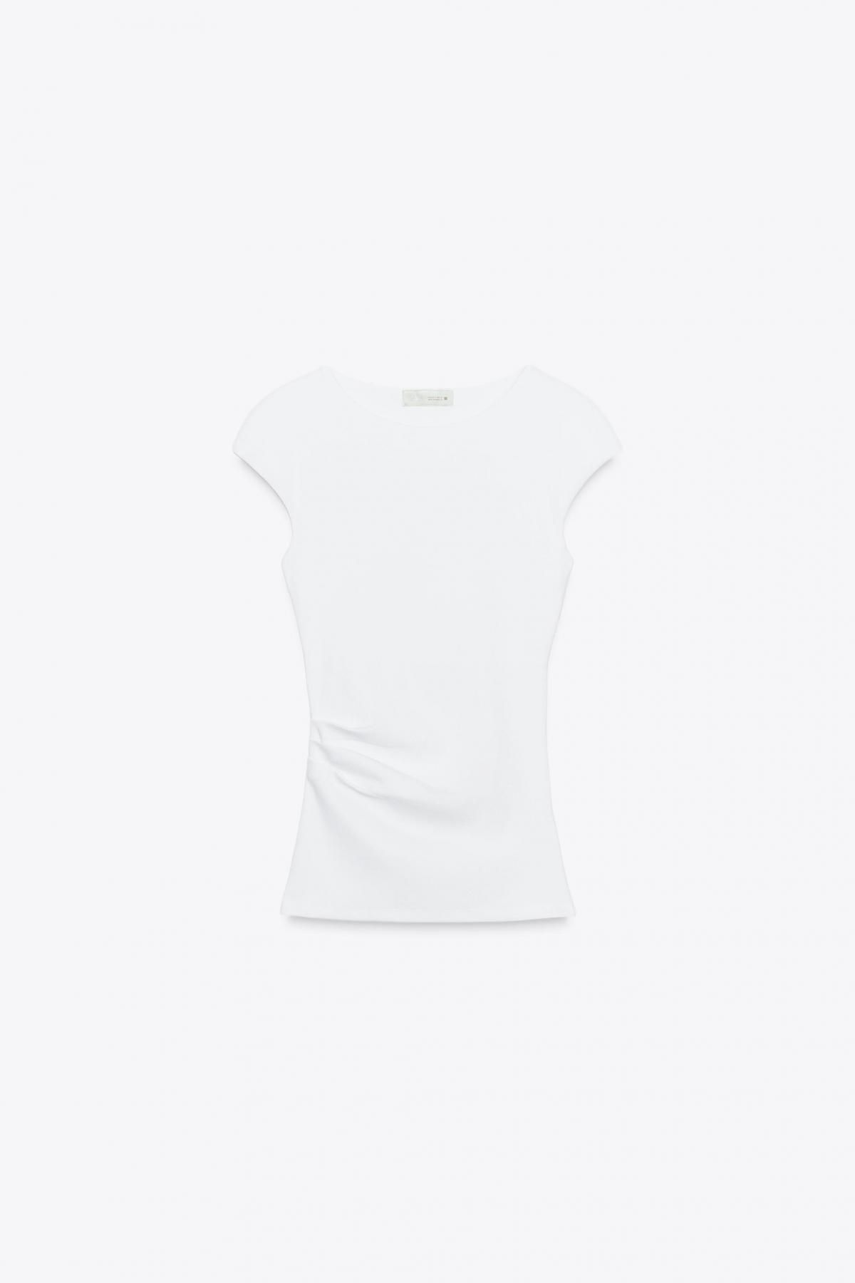 자라 리브드 드레이프 사이드 라운드넥 니트 탑 3641/721 WHITE - 상품 이미지