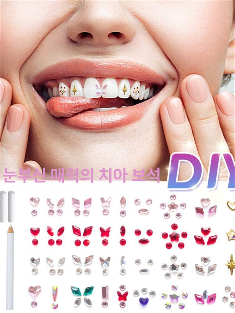 이빨피어싱 셀프 치아 세트 피어싱 투스젬 이빨 로고 화이트 6칸 세트 A - 상세 이미지 3