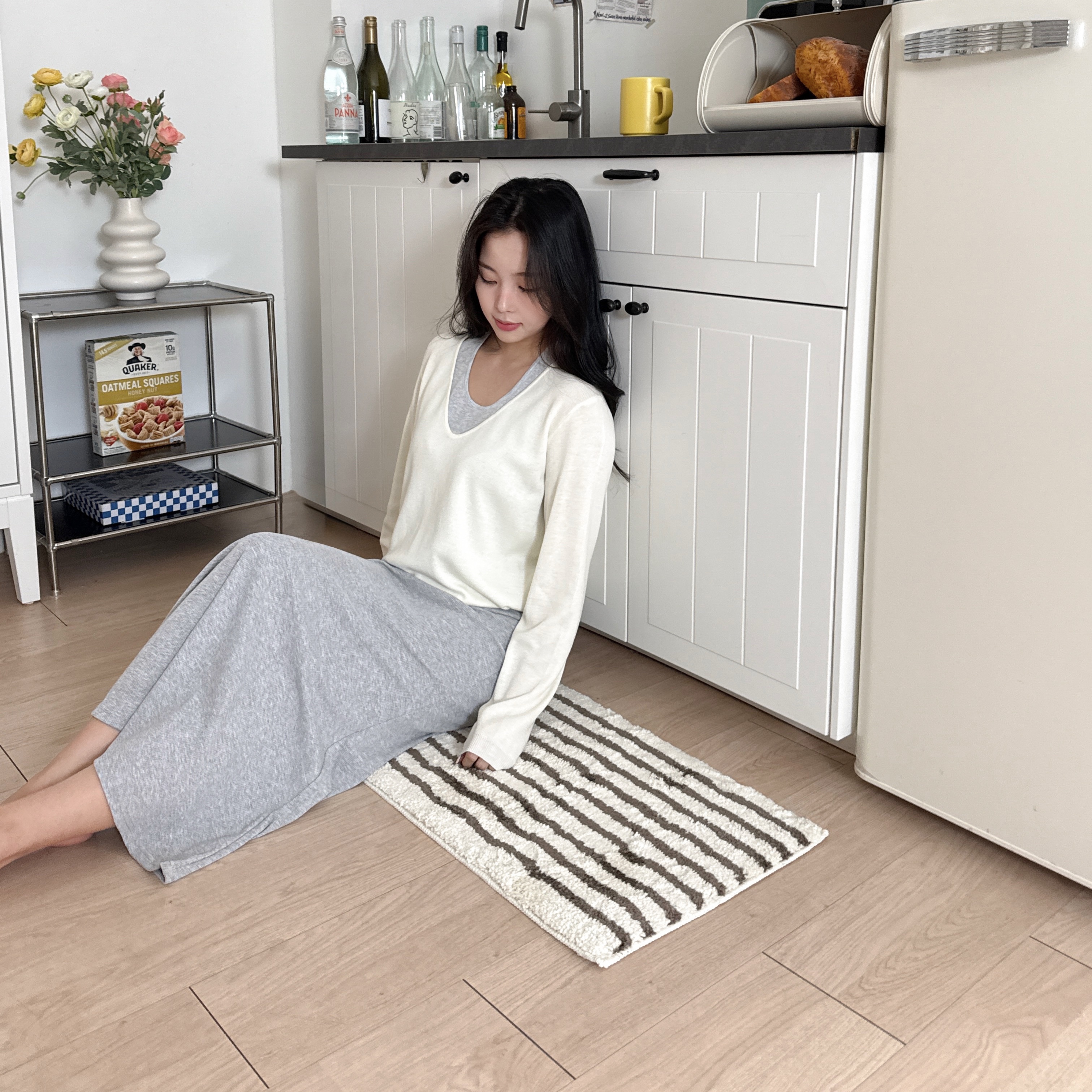 디아르 스트라이프 시밀레 극세사 욕실 주방 화장실 현관 발매트 브라운, 40x60cm - 상품 이미지