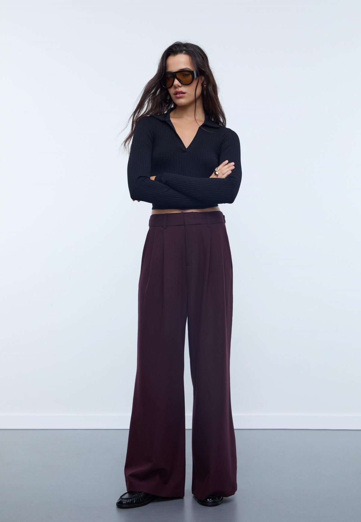 스트라디바리우스 버건디 슈퍼 와이드핏 테크니컬 슬랙스 팬츠 4536/428 BURGUNDY - 상세 이미지 3