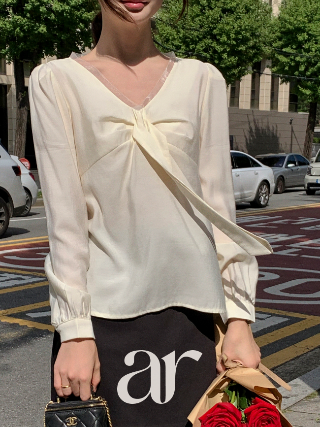 오간자 레이어링 리본 타이 퍼프소매 긴팔 블라우스 bs8462 - 상세 이미지 2
