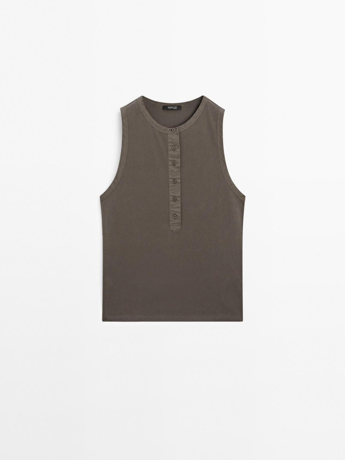 마시모두띠 미니멀 버튼 디테일 코튼 민소매 탑 6222/115 DARK KHAKI - 상품 이미지