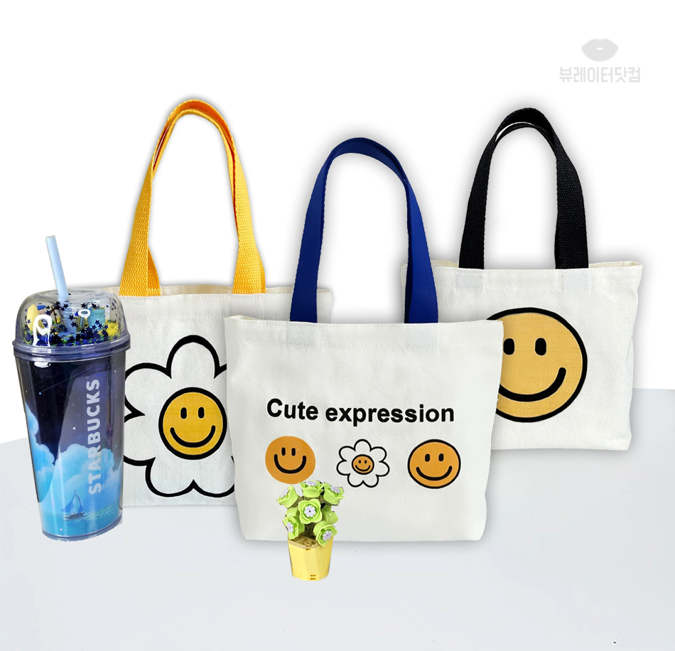 뷰레이터닷컴 스마일플라워 캔버스 미니 에코백 면가방 인쇄가능