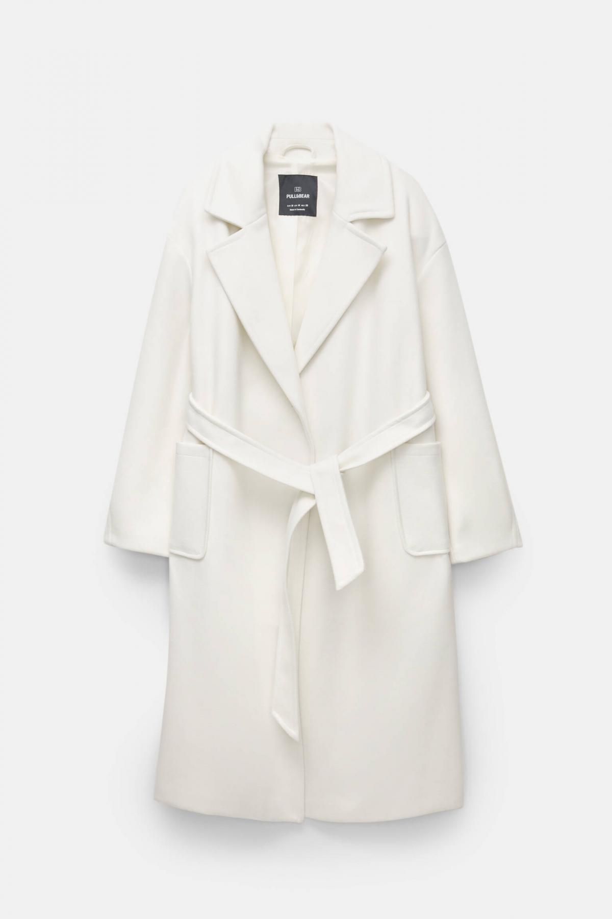 풀앤베어 화이트 라펠카라 포켓 벨티드 롱 코트 7800/309 ECRU