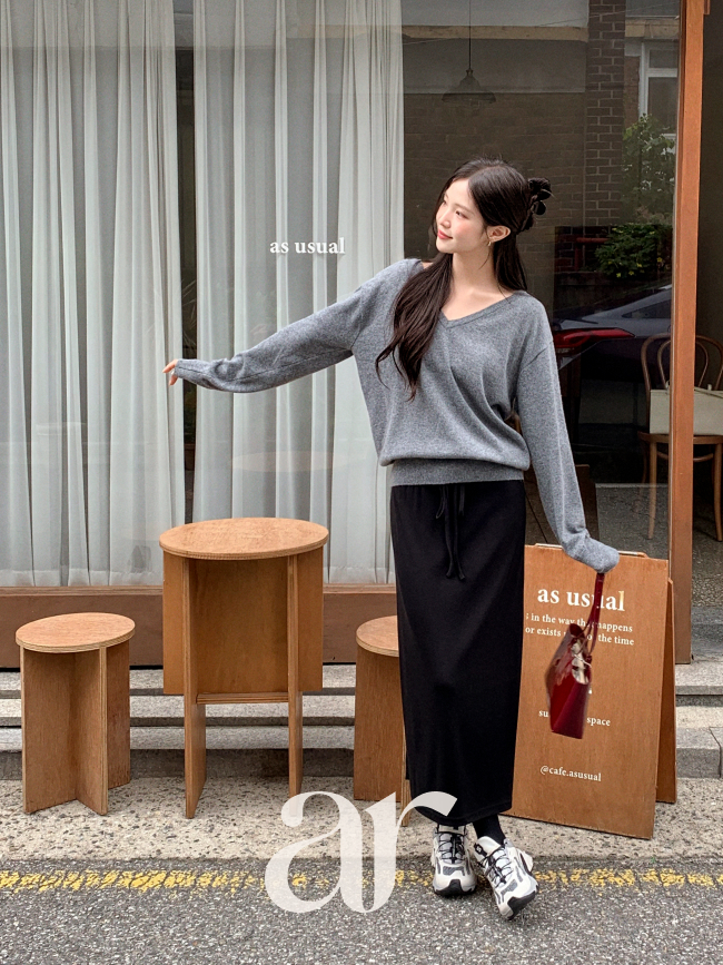 허리 스트링 밴딩 맥시 롱 스커트 sk7491 - 상세 이미지 4