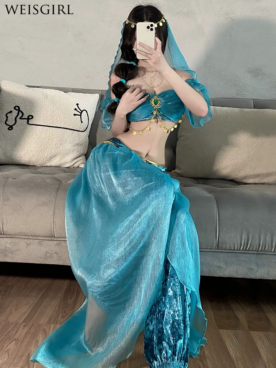 졸업사진 컨셉 의상 이집트공주 옷대여 체육대회 풀세트 졸업 망토 사진 에어슈트 5피스 치마+숄+칼라+암밴드1개+반바지 프리 사이즈 - 상세 이미지 2