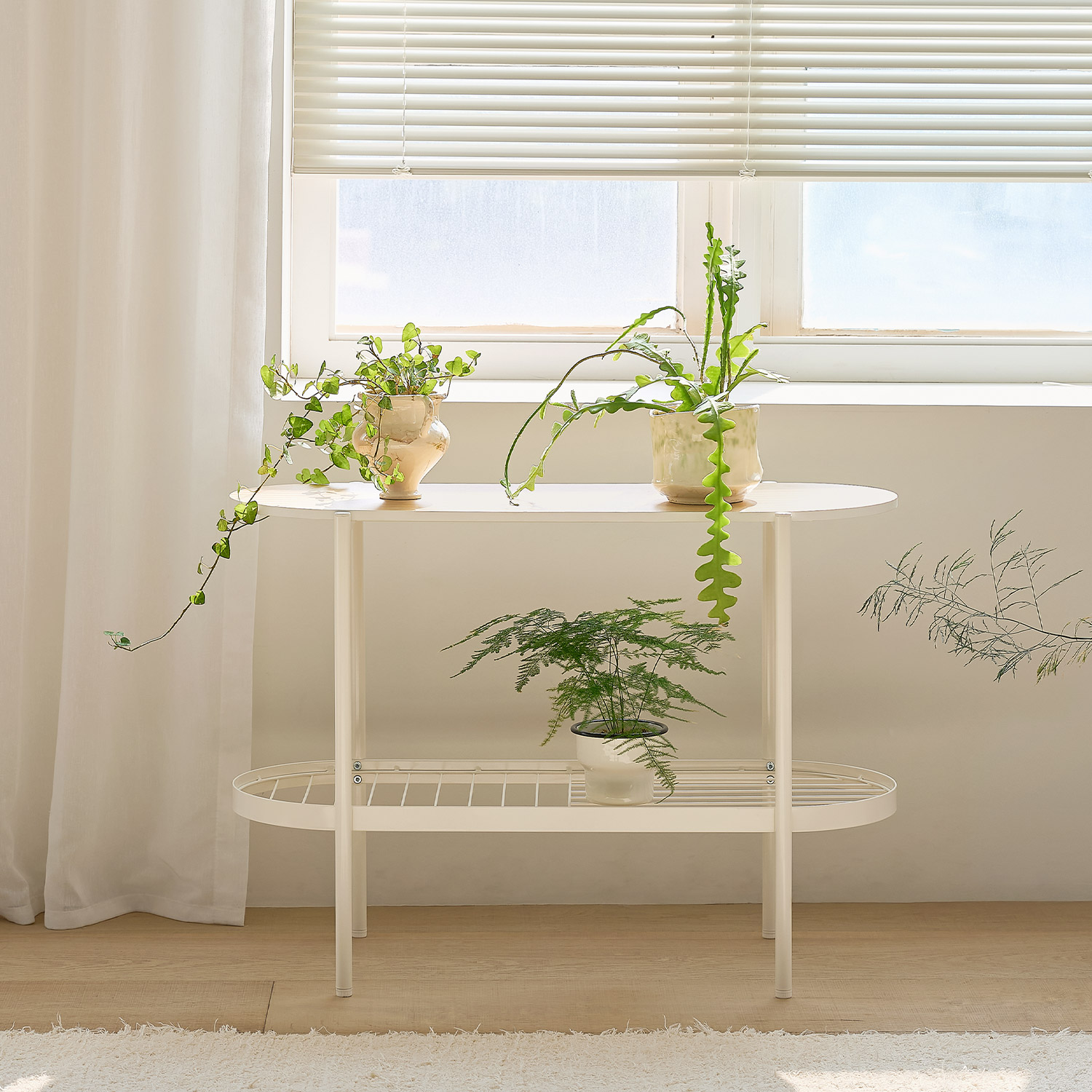 코벤트 타원형 화분 철제 선반 정리대 플랜트 800x340x570, 2단, 그린 이미지 7