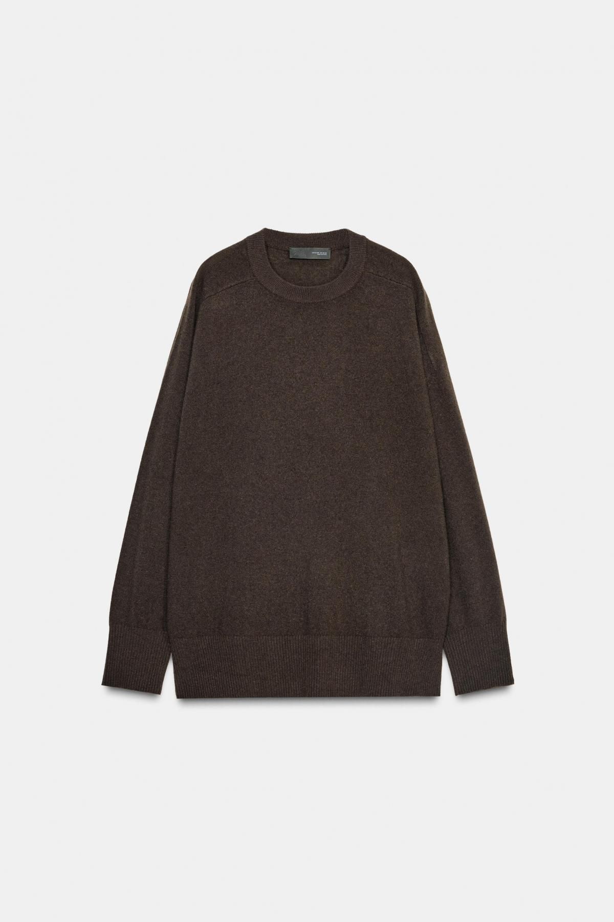 자라 100 울 라운드넥 오버사이즈 니트 스웨터 3644/101 BROWN - 상품 이미지