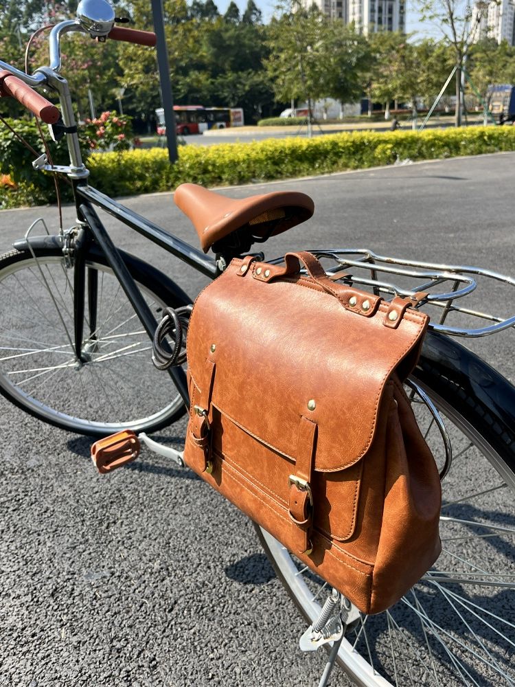 자전거 가죽안장백 빈티지 사이드 파우치 레트로 브라운 오일드 왁스 가죽 5L - 상세 이미지 3
