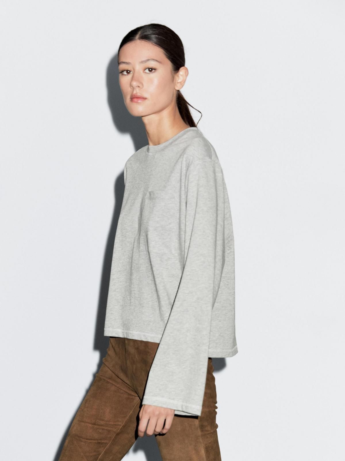마시모두띠 오버사이즈 라이트그레이 포켓 긴팔 티셔츠 6256/306 GREY MARL - 상세 이미지 5