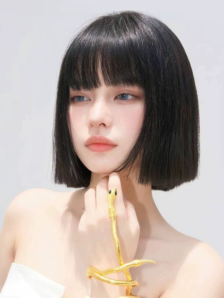 여성 인모 진짜머리 단발가발 항암가발 스티치 내추럴 컬러 풀 헤어 A - 상품 이미지