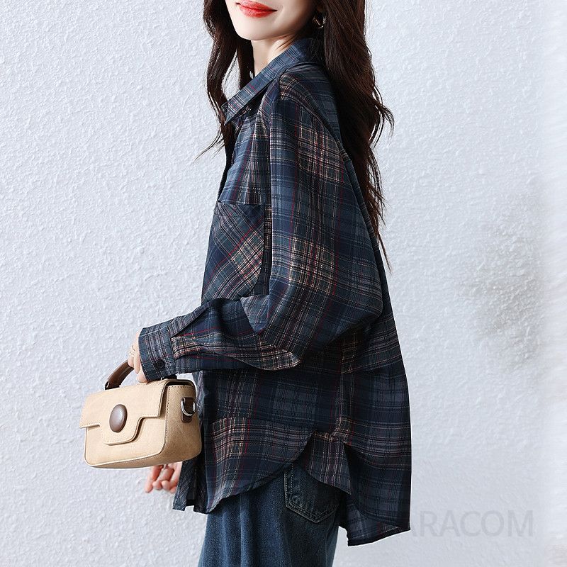 여성 긴팔 체크셔츠 가을 패셔너블한 스타일 고급스러운 캐주얼 셔츠 데일리로 입기 좋은 코튼소재 편안한 착용감 - 상세 이미지 2