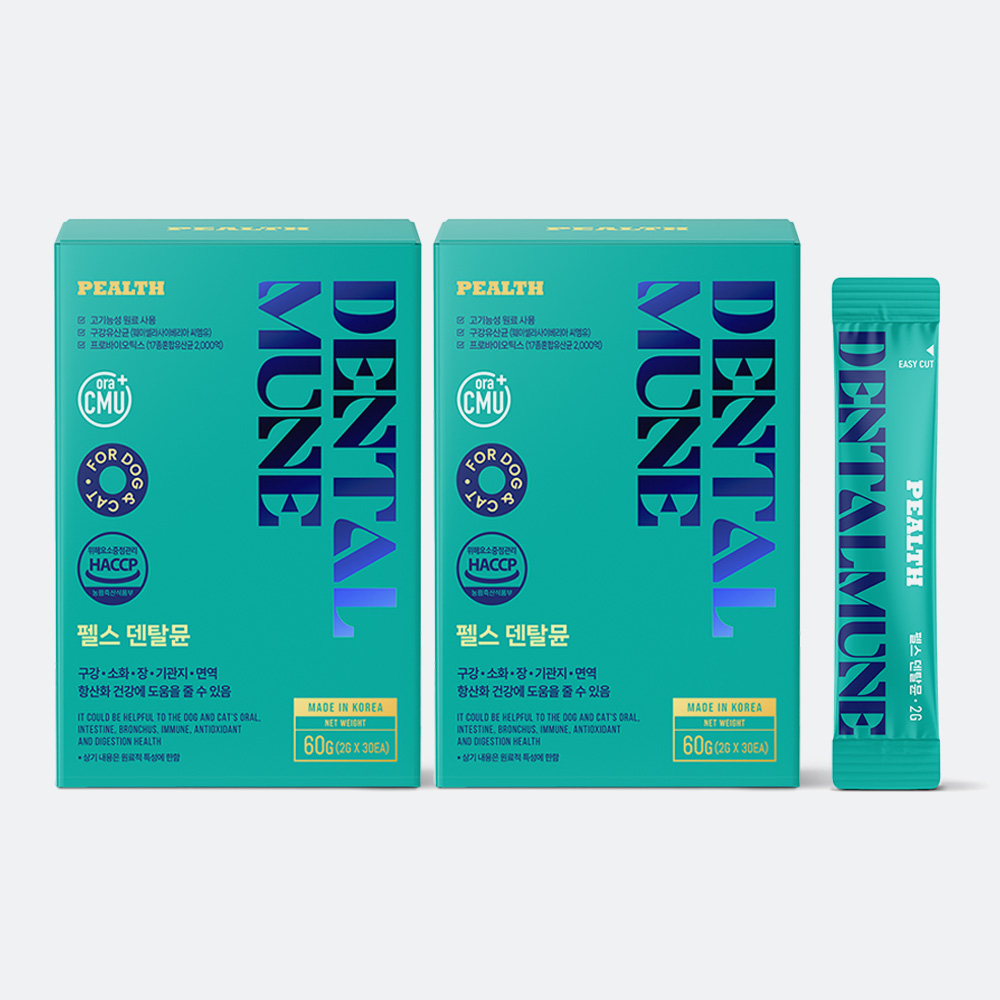 펠스 덴탈뮨 강아지 고양이 구강 유산균 기관지 소화 면역 항산화 영양제 30포, 2개 - 상품 이미지